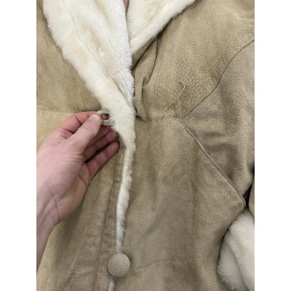 Vintage Tan Suede Faux Fur Trim Collar Cuff Jacket Coat - Picture 2 of 9